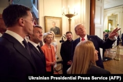 Президент США Дональд Трамп приймає в Білому Домі лідерів країн ЄС і Володимира Зеленського після своєї зустрічі з президентом Росії. Вашингтон, США, 18 серпня 2025 року