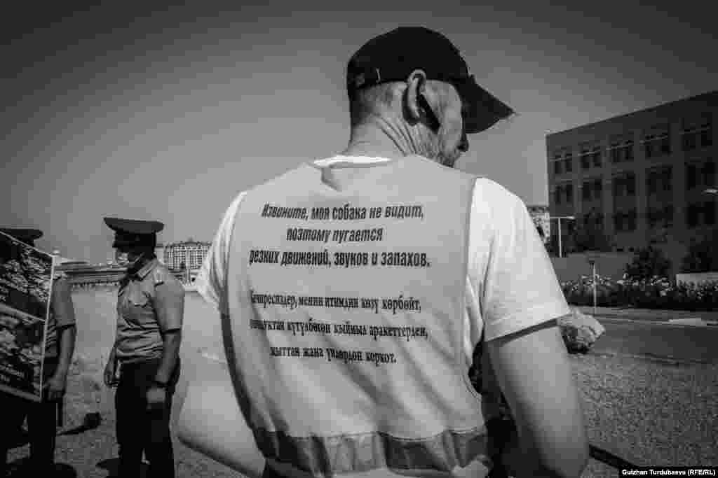 Денис Гадсонду жетелеп алып сейилдегени чыкканда "итинин көзү көрбөй турганы жазылган" сары түстөгү кийимин кийип алат.