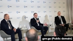 Նիկոլ Փաշինյանը, Իրակլի Ղարիբաշվիլին և Իլհամ Ալիևը, Մյունխեն, 18 փետրվարի, 2023թ.