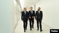 ԱՄՆ պետքարտուղար Էնթոնի Բլինքեն, Հայաստանի և Ադրբեջանի արտգործնախարարներ Արարատ Միրզոյան և Ջեյհուն Բայրամով, Արլինգթոն, 27-ը հունիսի, 2023թ.