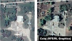 Poziția elicopterului distrus pe un aerodrom din Tiraspol, în 2017 și 2019