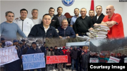 Находящиеся под стражей фигуранты "Кемпир-Абадского дела" (вверху) и участники акций в их поддержку (внизу). Коллаж. 