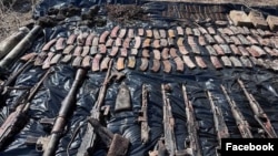 Armenia - Weapons and ammunition found and displayed by military police in Gyumri March 11, 2024.