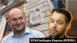 Колаж на Георги Георгиев от ГЕРБ и Борис Бонев от ПП-ДБ и „Спаси София“ пред сградата на Столичния общински съвет