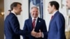 French President Emmanuel Macron (left) welcomes US Special Envoy Steve Witkoff (center) and US Secretary of State Marco Rubio for a meeting at the Elysee Palace in Paris on April 17.