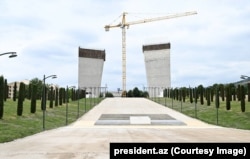 A ‘Victory Arch’ under construction in Xankendi, the largest city in the Nagorno-Karabakh region, which was known as Stepanakert while under ethnic Armenian control.