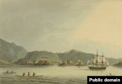 Шхуна "Нева" во время битвы у острова Ситка.