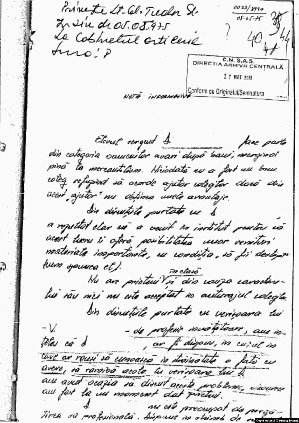 Notă din 1975 - a doua - pagina 1