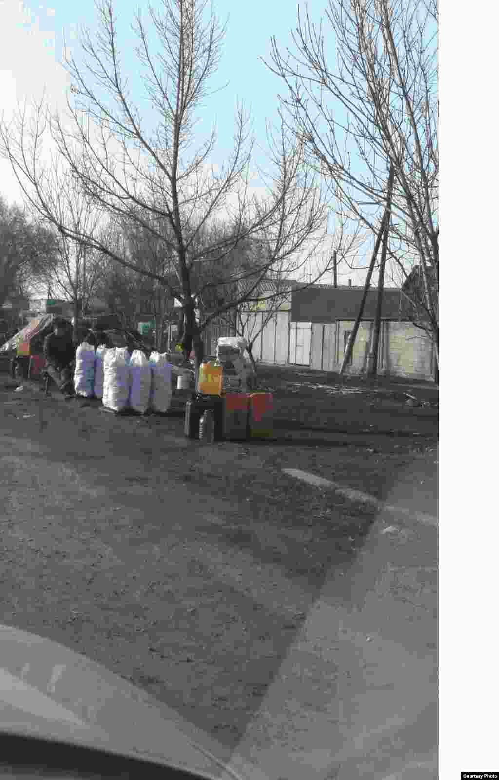 Ilegal oil near a road, Kyrgyzstan