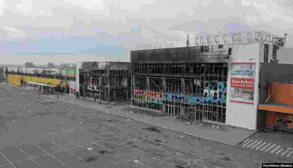 The shopping center photographed in April 2022 after being destroyed during fighting on Mariupol's outskirts.&nbsp;