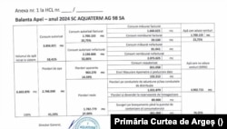 Bilanțul apei, raport de activitate depus de Aquaterm AG 98 la Consiliul Local Curtea de Argeș.