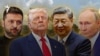 A collage with Ukrainian President Volodymyr Zelenskyy, US President Donald Trump, Chinese leader Xi Jinping, and Russian President Vladimir Putin. 