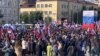 Митинг в Улан-Уде, Русия, в подкрепа на референдумите в Украйна. В града също има открити секции за гласуване на евакуираните от войната. 23 септември 2022 г.
