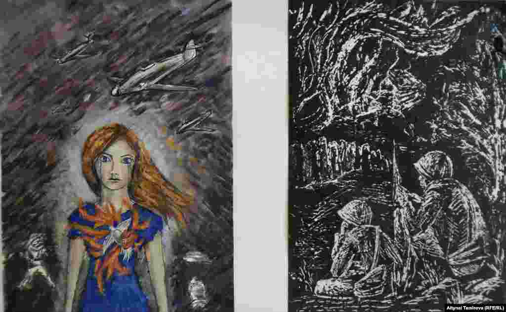 "Жараланган жүрөк" - Дилде Боронбаева , 14 жашта. "Акыркы &nbsp;чечүүчү &nbsp;саатта" - Вероника Залесская , 14 жашта.&nbsp;