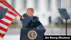 Президентът на САЩ Доналд Тръмп по време на митинга от 6 януари 2021 г., който прераства в нахлуване в сградата на Конгреса.