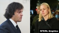 Ираклий Кобахидзе и Элина Валтонен на митинге в Тбилиси (коллаж)