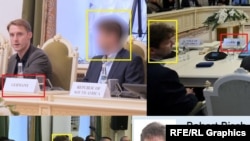 Un colaj de fotografii care par să-l înfățișeze pe Robert Risch, membru al consiliului municipal din Hamburg, la o conferință de extremă dreaptă din Sankt Petersburg, Rusia.