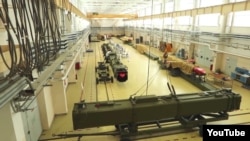 A screen grab from a Russian Defense Ministry video showing the assembly line producing the Burevestnik missile