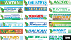 Hökmany suratda prezidentiň suratlary bilen çykýan, 'gazanylan üstünlikleri' beýan edýän türkmen neşirleri