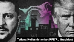 Володимир Зеленски и Доналд Тръмп на фона на изображение на редки минерали, колаж.