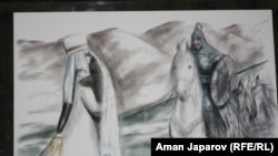 “Улуу дастандагы өчпөс элестер” деген аталыштагы көргөзмөгө коюлган сүрөттөрдүн бири