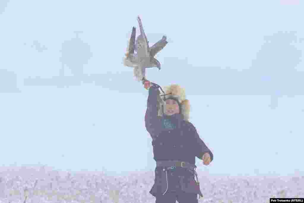 Гъста мъгла се спуска над планините по време на състезанието, но това няма да попречи на ловните птици да открият плячката си.