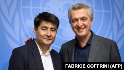 Азизбек Ашуров менен БУУнун Качкындар боюнча жогорку комиссары Филиппо Гранди. Женева, 2-октябрь, 2019-жыл.