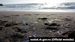 Наслідки викиду мазуту на морський пляж поблизу Судака, анексований Крим. Архівне фото