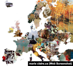 На карті Європи показані найвідоміші картини-символи різних країн. Україну представляють «Запорожці» Іллі Рєпіна