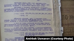 Украинада 1938-жылы атылган кыргызстандыктардын аты жөнү жазылган архивдик материал