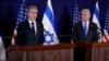 Американскиот државен секретар Антони Блинкен и израелскиот премиер Бенјамин Нетанјаху даваат изјави за медиумите, по нивната средба во Тел Авив, Израел, четврток, 12 октомври 2023 година.