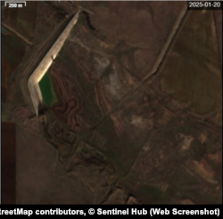 Залишок води у Міжгірському водосховищі, 20 січня 2025 року. Супутниковий знімок надано лабораторією Геоінформаційних Систем Світового центру даних з геоінформатики та сталого розвитку