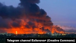 Пожар на территории Куйбышевского НПЗ в Самарской области РФ после удара дронами ВСУ, 28 августа 2025 года