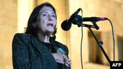 Выступление Саломе Зурабишвили на акции протеста (архивное фото)