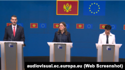 Premijer Crne Gore Milojko Spajić, danska ministarka evropskih poslova Mari Bjere i komesarka EU Marta Kos, u Briselu