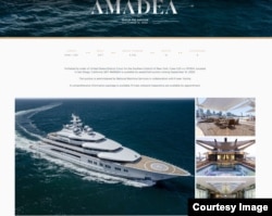 Amadea, prezentată aici în materialele oficiale ale licitației, este unul dintre numeroasele iahturi de lux asociate cu Eduard Hudainatov.