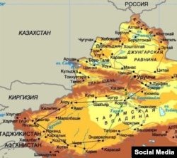 Шинжаңдагы шаарлар. Карта.
