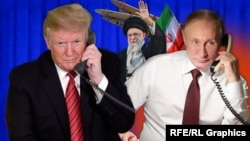 Трамп (л), Путін (л) і верховний лідер Ірану Хаменеї. Колаж