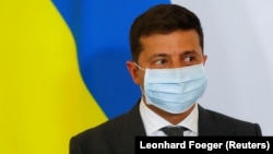 Ukrainian President Volodymyr Zelenskiy is working from his hospital room, officials say. (file photo)