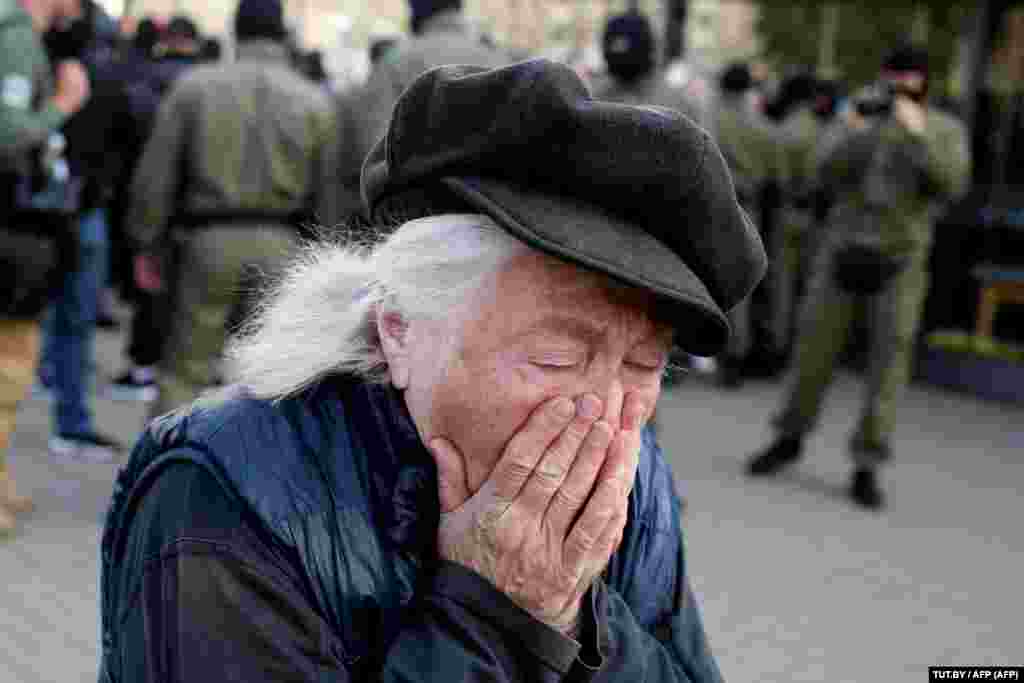 Belarus - An elderly woman reacts as she attends a rally to protest against the presidential election results in Minsk, 19sep2020