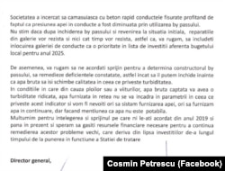 Adresa trimisă de Aquaterm AG 98 către Primăria Curtea de Argeș în ianuarie 2025.