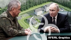 Serghei Șoigu, secretar al Consiliului de Securitate al președintelui Vladimir Putin, alături de președintele rus. 