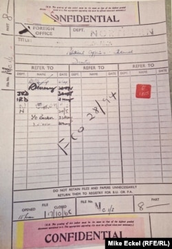 Una din notele diplomatice obține de Ministerul ceh al Afacerilor Externe legate de moartea politicianului Jan Masaryk.