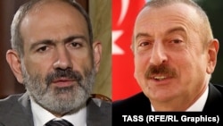 Премьер-министр Армении Никол Пашинян (слева), президент Азербайджана Ильхам Алиев