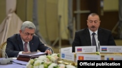 Հայաստանի և Ադրբեջանի նախագահները Սոչիում՝ ԱՊՀ գագաթնաժողովի ժամանակ, 11-ը հոկտեմբերի, 2017թ.