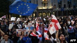 Кадър от протестите в Тбилиси, Грузия, 2 май 2024 г.