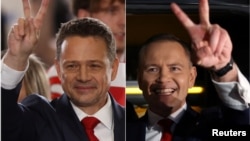 Rafal Trzaskowski (stânga) ar avea un ușor avantaj față de Karol Nawrocki, fiind creditat de exit-poll-uri cu 50,3%