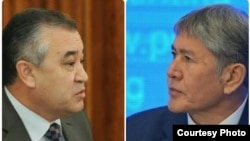 "Ата Мекен" фракциясынын лидери Өмүрбек Текебаев менен президент Алмазбек Атамбаев. 