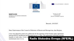 Pismo povjerenice Kos predsjedavajućoj Krišto.