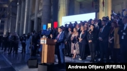 George Simion face declarații după afișarea rezultatelor exit-poll.